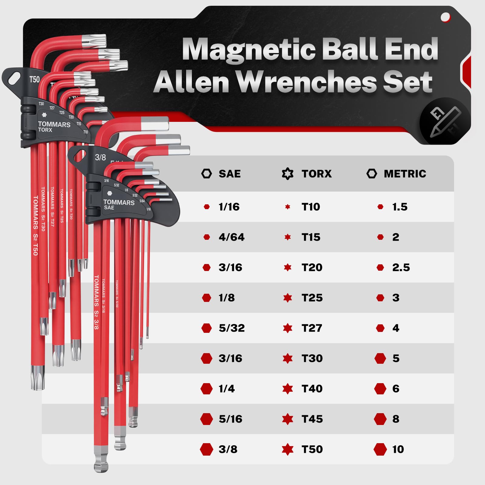 Premium S2 Steel Magnetic Ball-End Hex Key Set