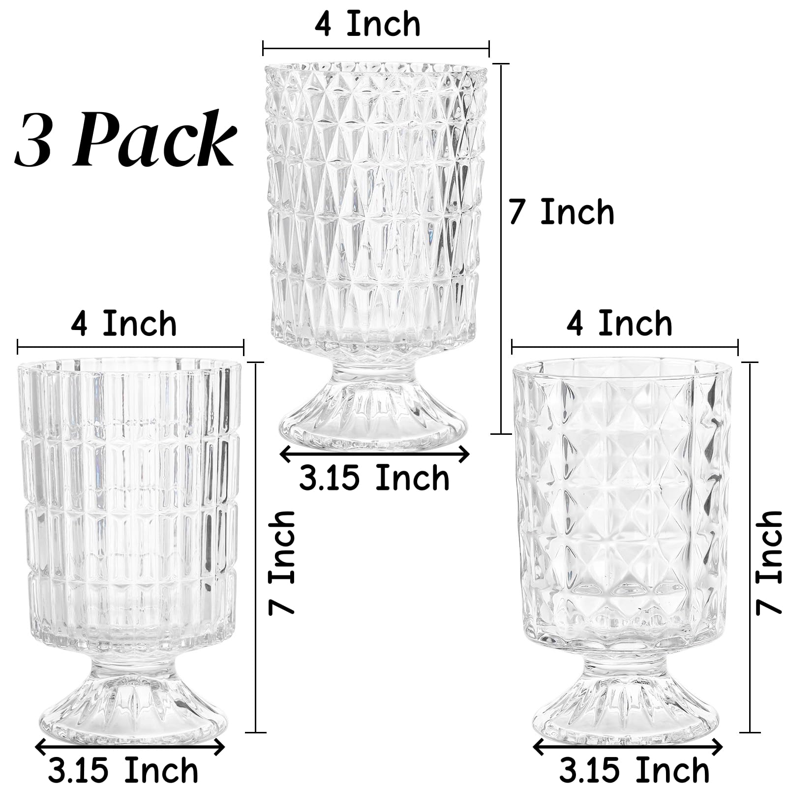 Set of 7-Inch Embossed Crystal Vases