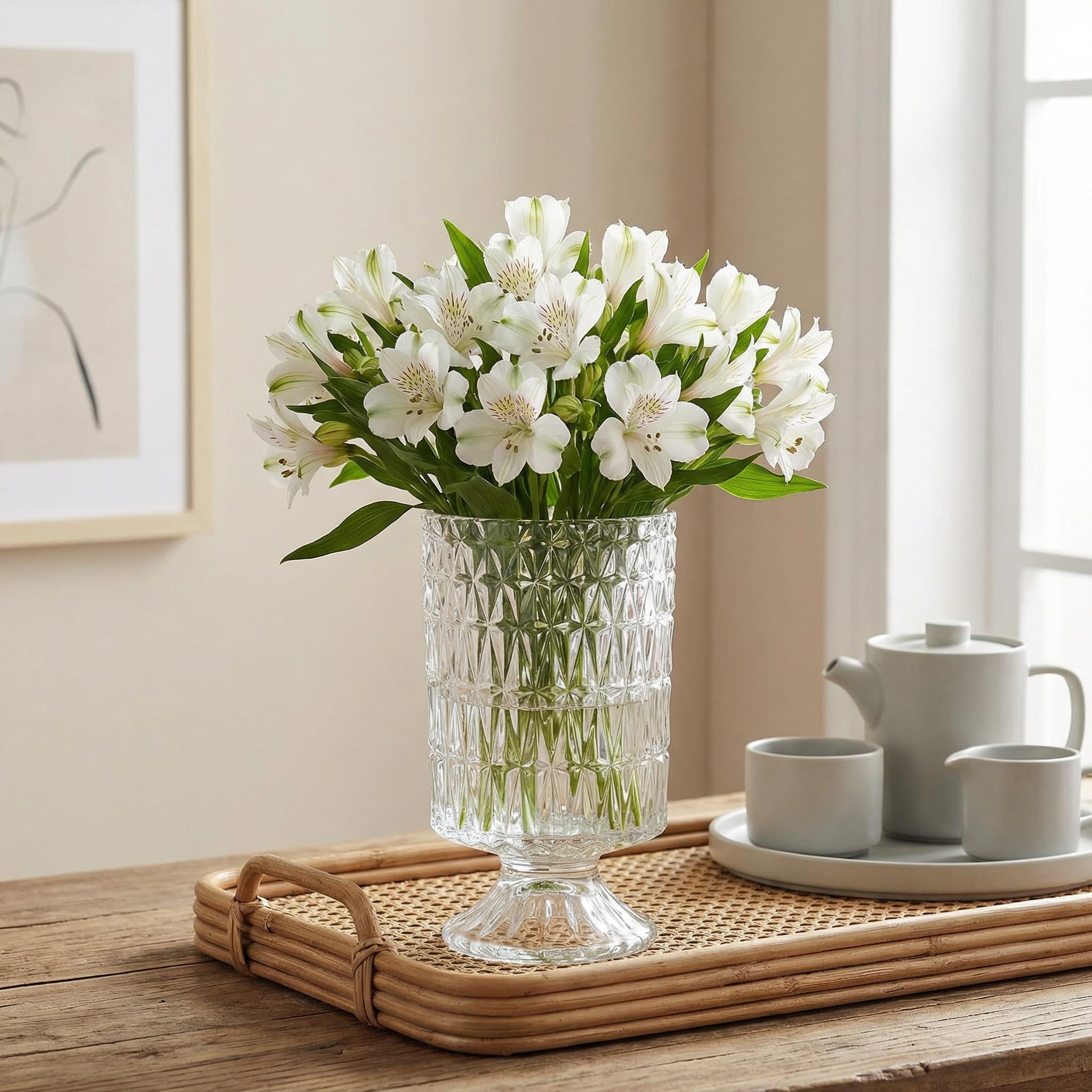 Set of 7-Inch Embossed Crystal Vases