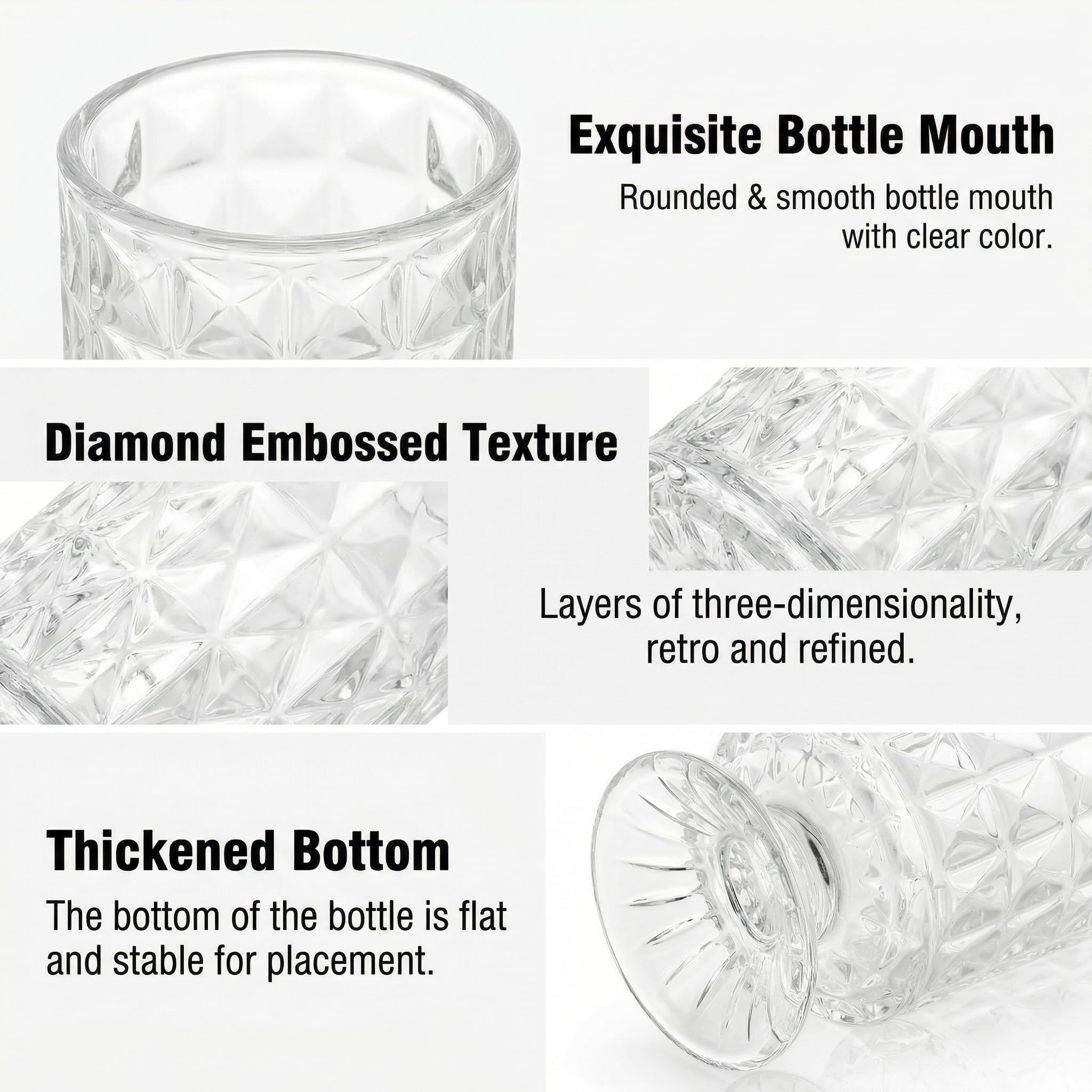 Set of 7-Inch Embossed Crystal Vases