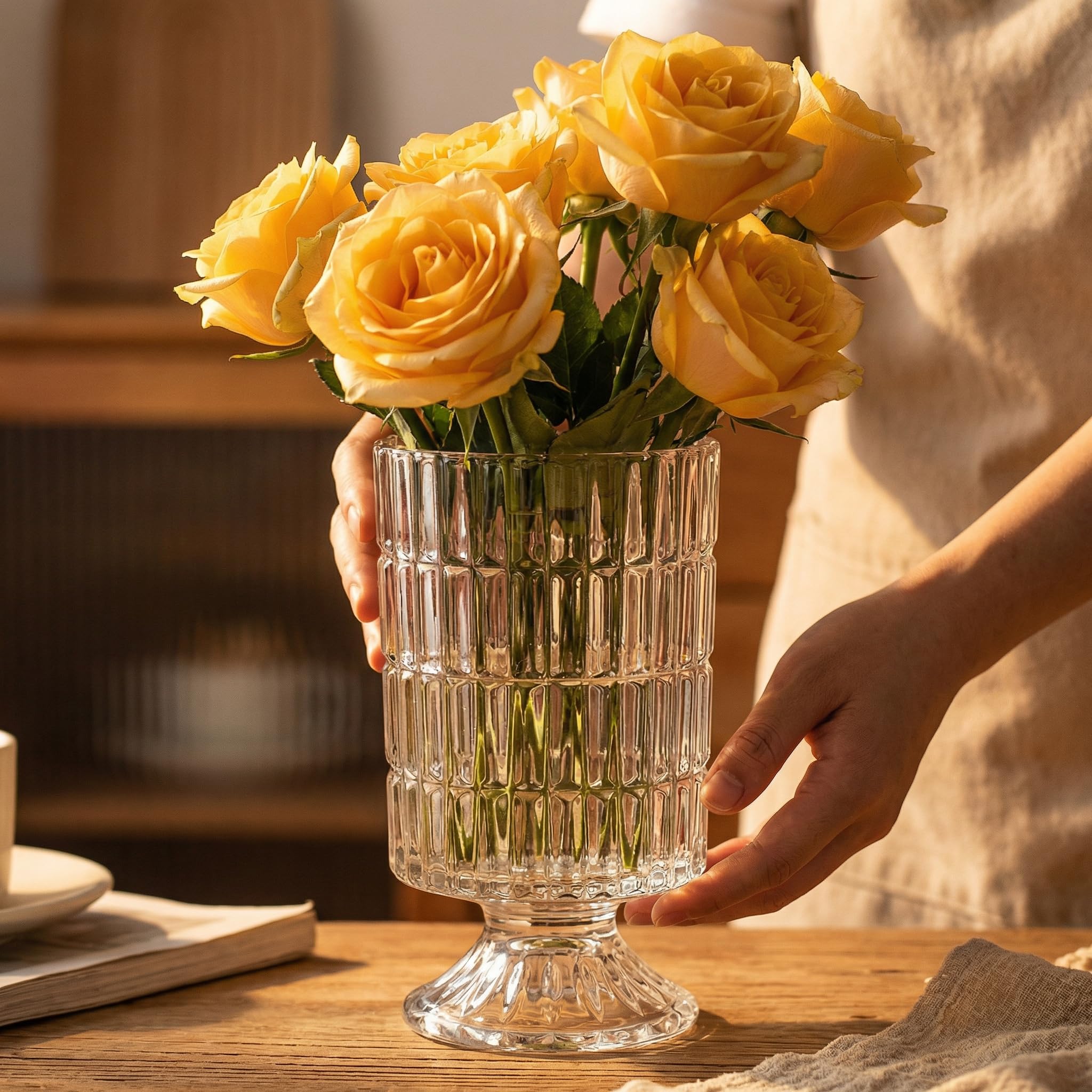 Set of 7-Inch Embossed Crystal Vases