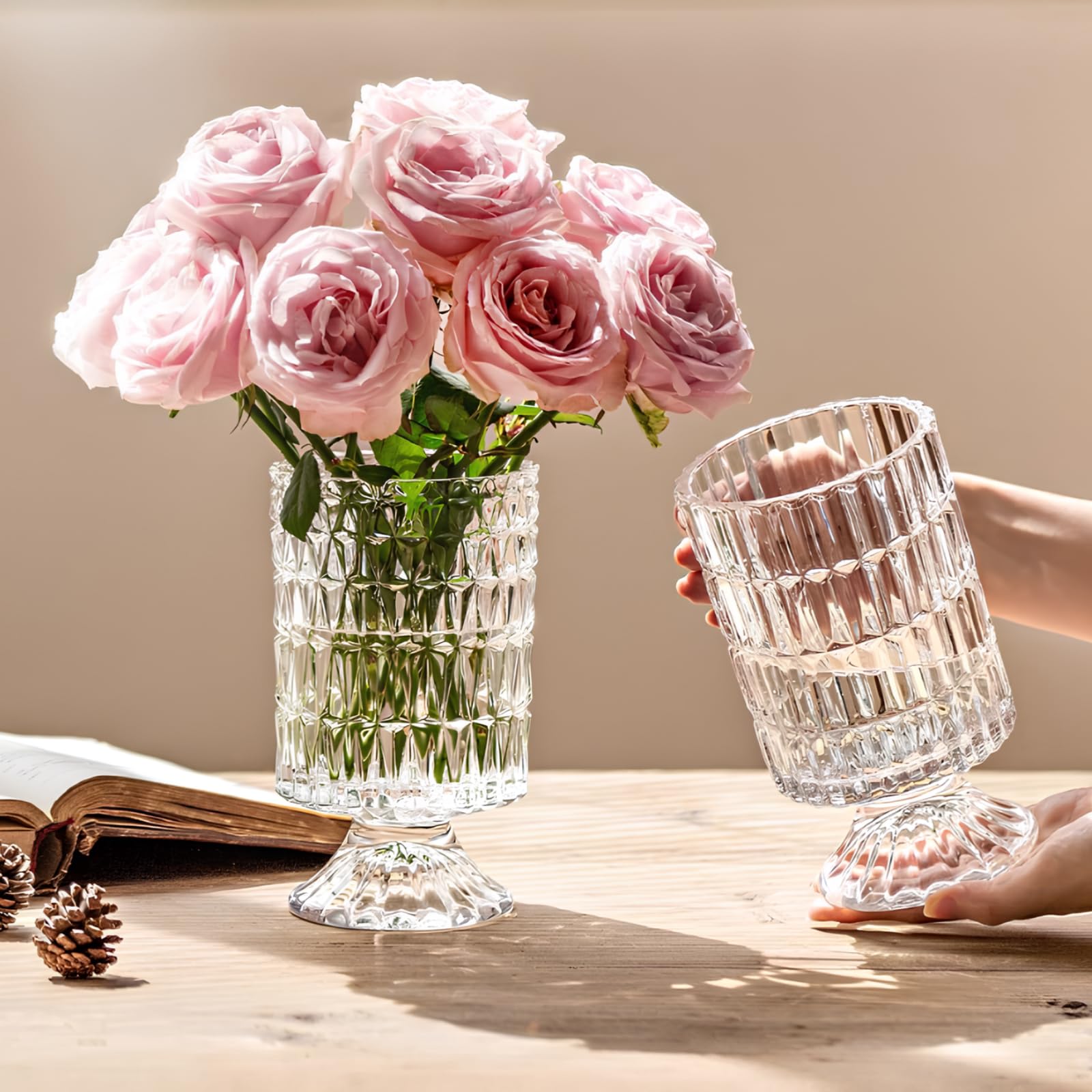 Set of 7-Inch Embossed Crystal Vases